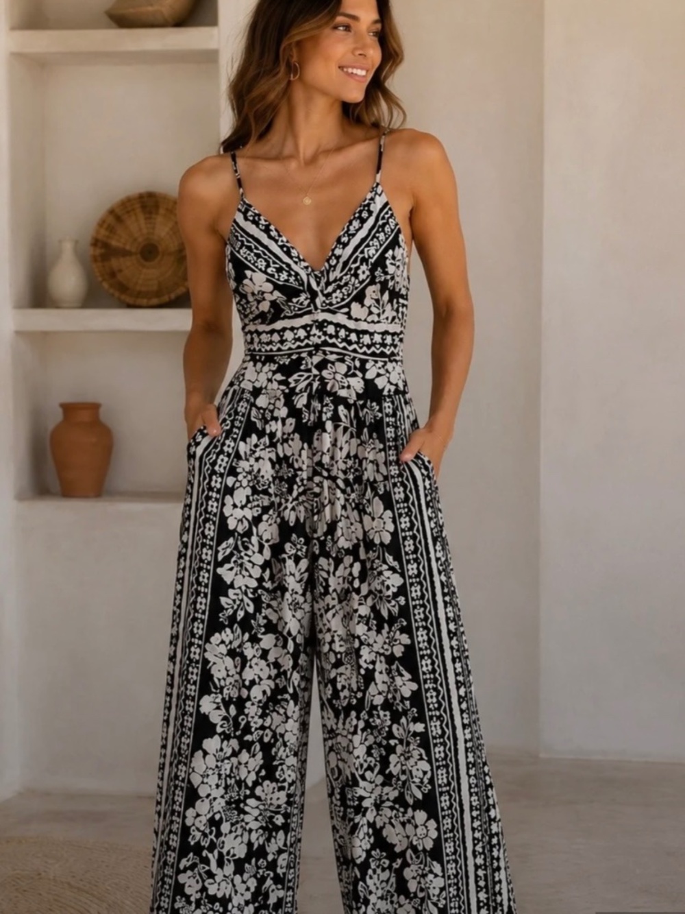 Medium Angie Cream and Black jumpsuit